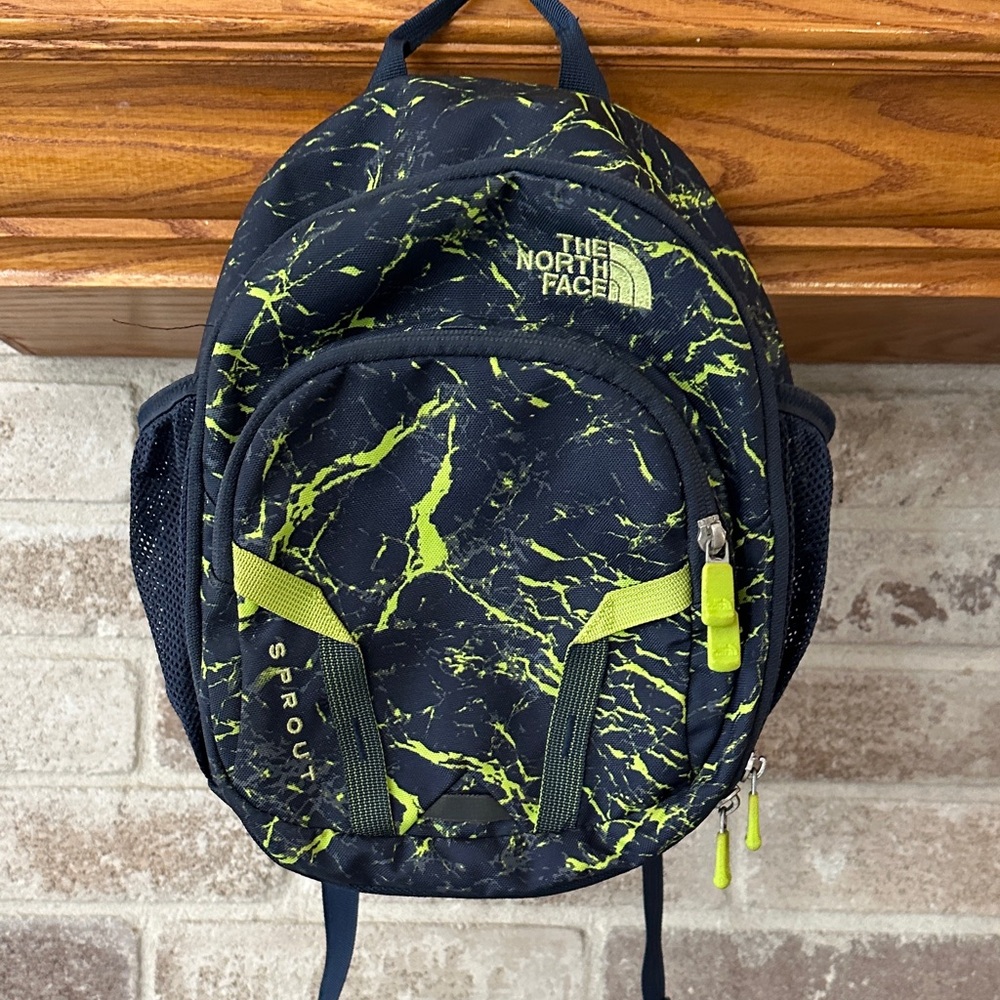 The North Face Sprout Toddler Black and Neon Green Backpack